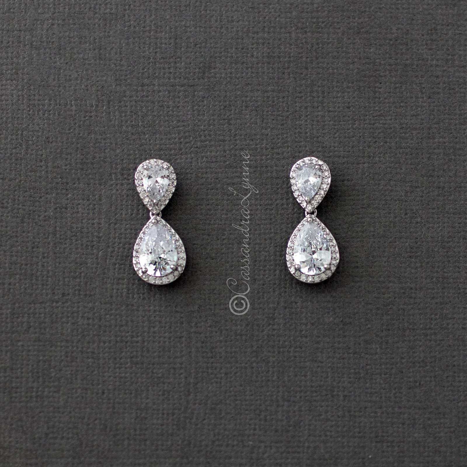 Clip-On Double Teardrop Cut CZ Drop Earrings