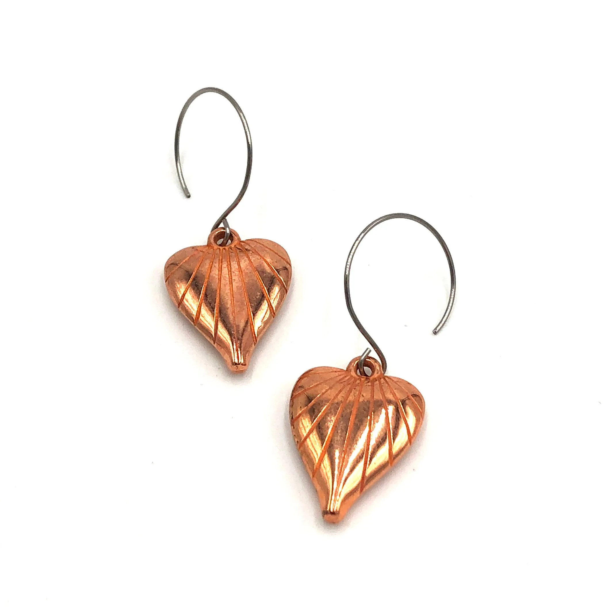 Copper Etched Heart Earrings