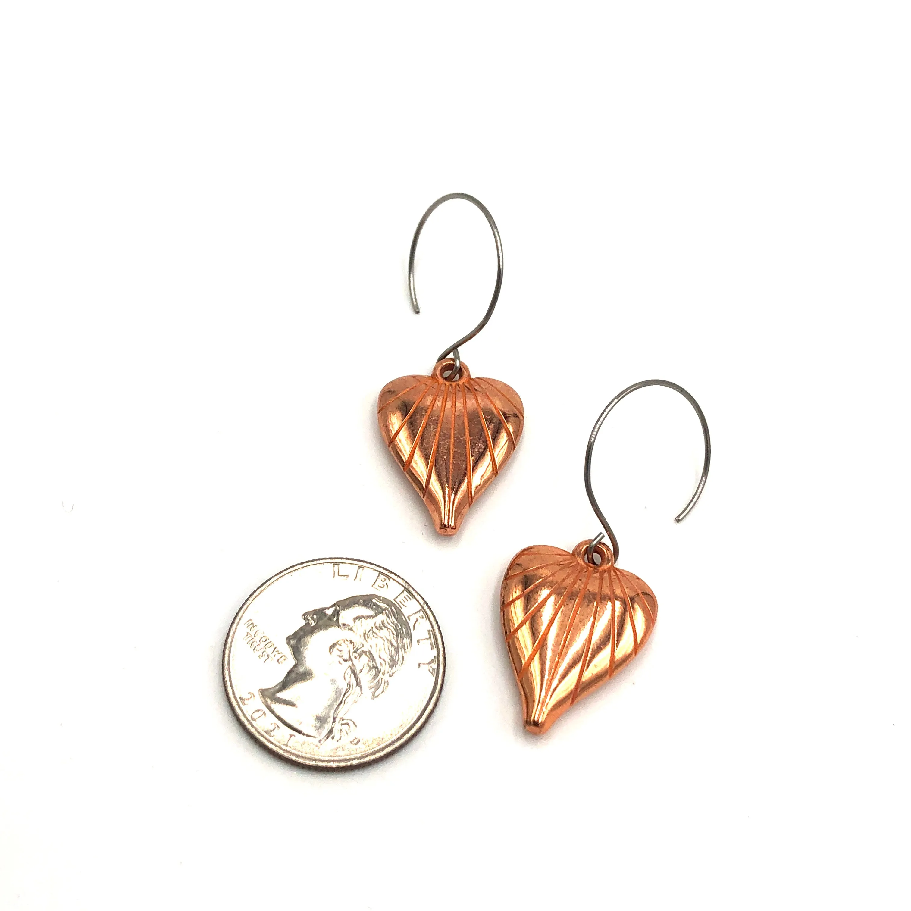 Copper Etched Heart Earrings