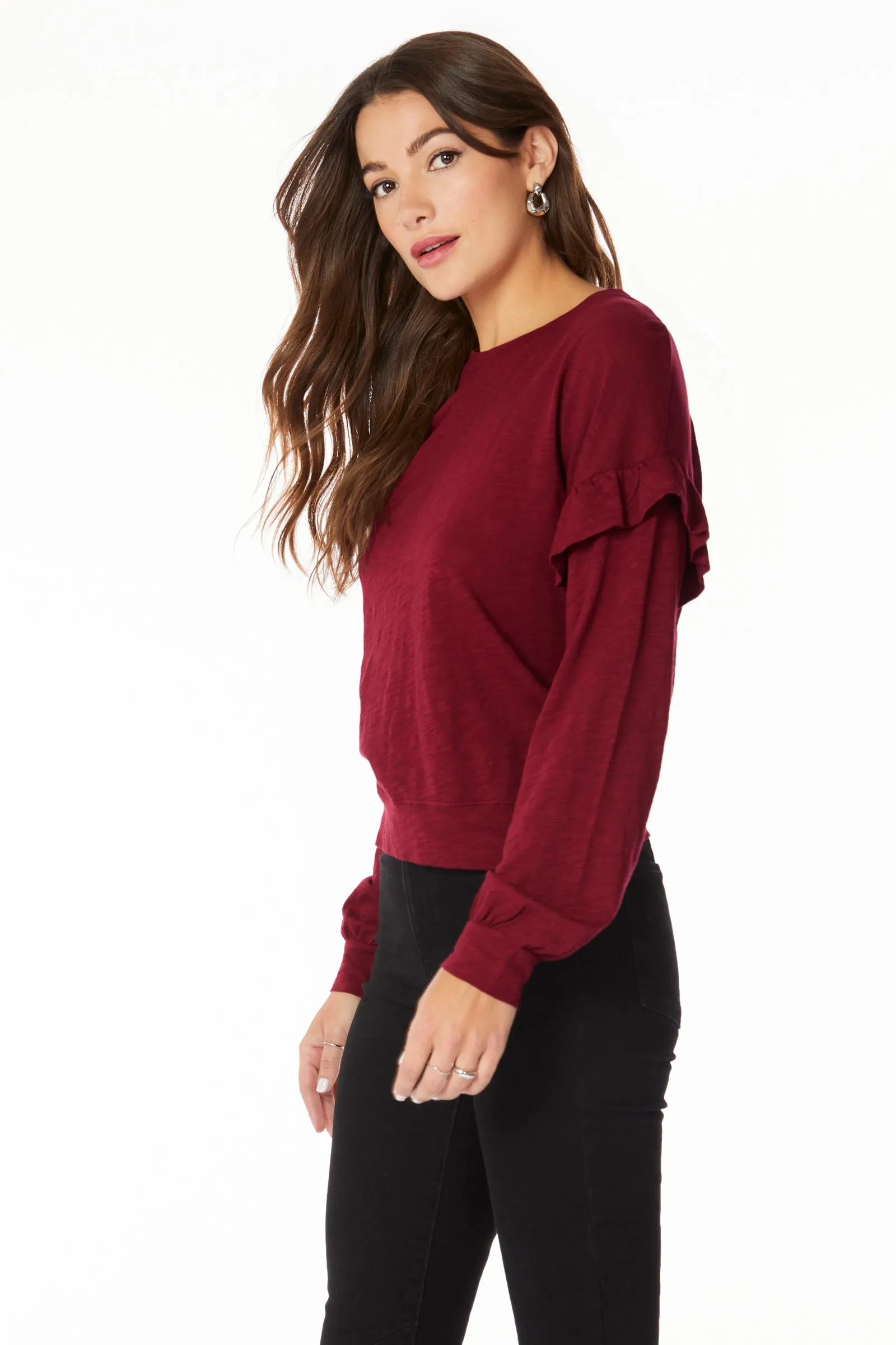 CREWNECK TOP WITH RUFFLE DETAILS