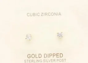 Cubic Zirconia Studs - Round -Gold