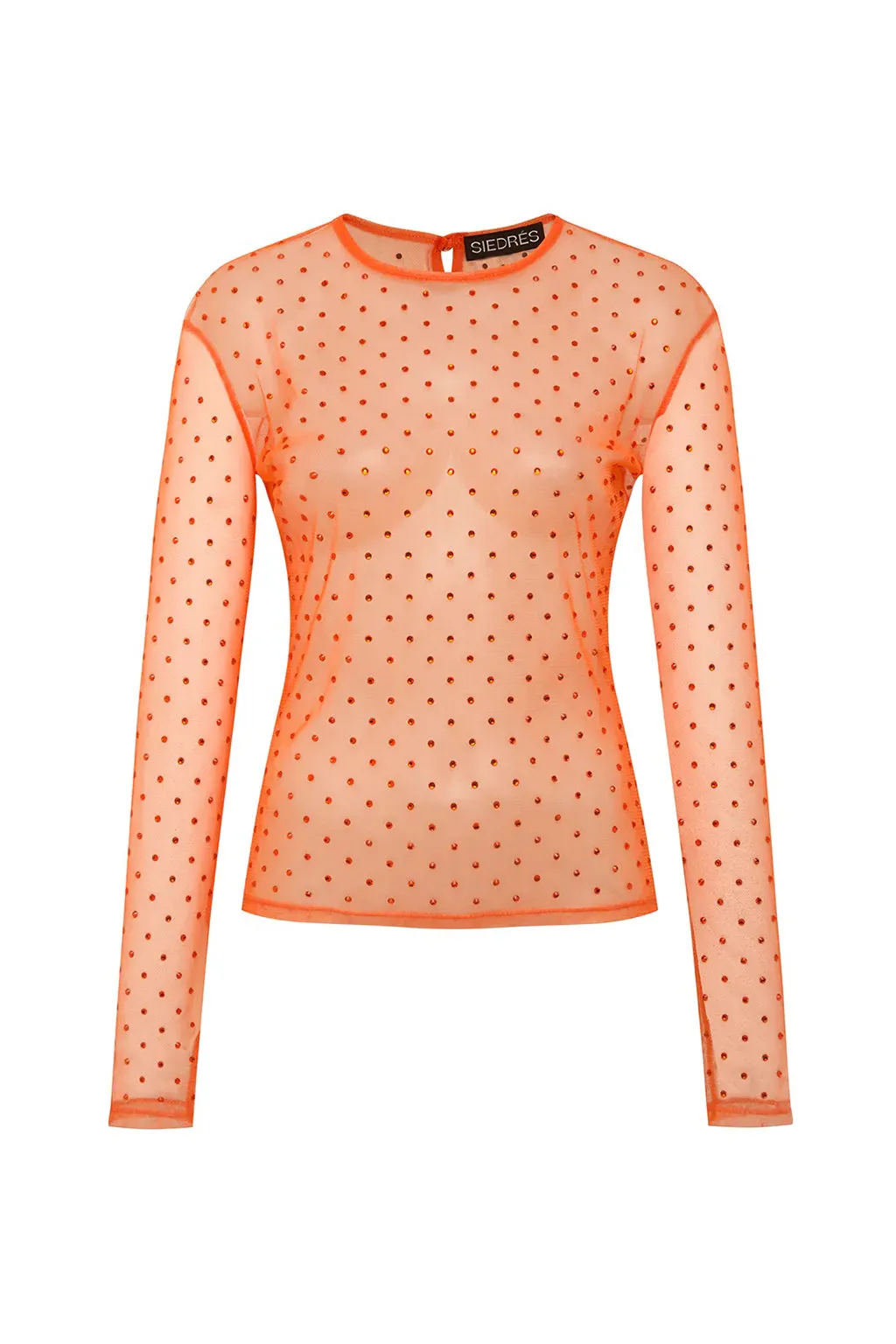 DESTA SHEER LONG SLEEVE TOP WITH CRYSTALS IN ORANGE