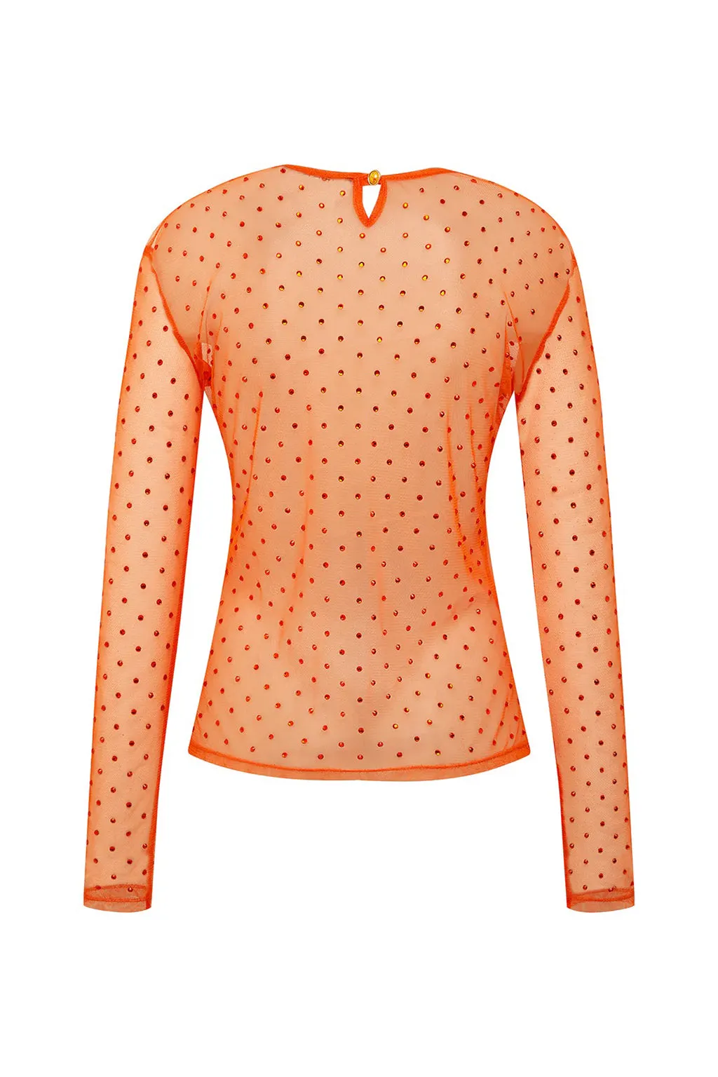 DESTA SHEER LONG SLEEVE TOP WITH CRYSTALS IN ORANGE