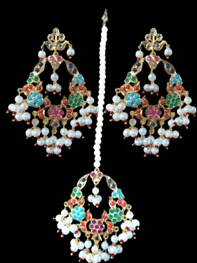 DJET3 Madhuri navaratan chandbali Tika Set ( READY TO SHIP)