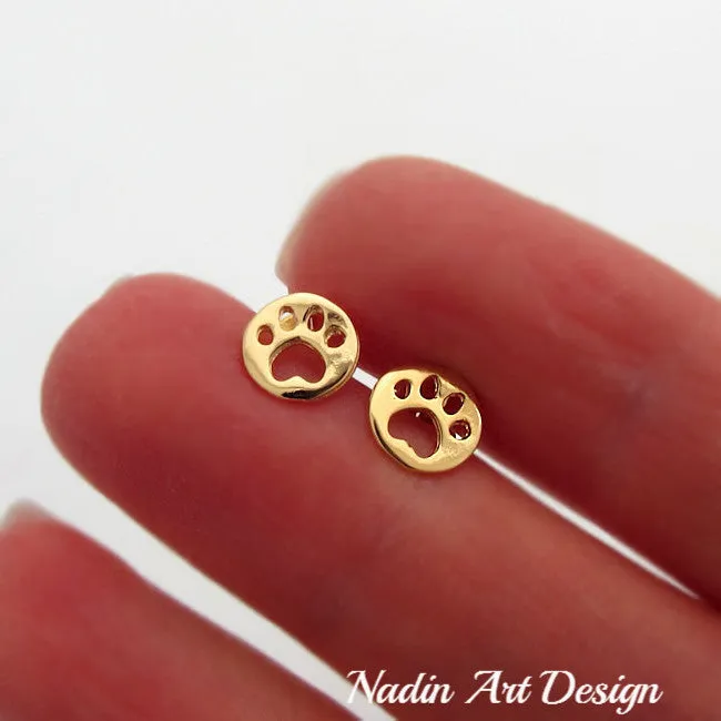 Dog Paw Tiny Gold Stud Earrings