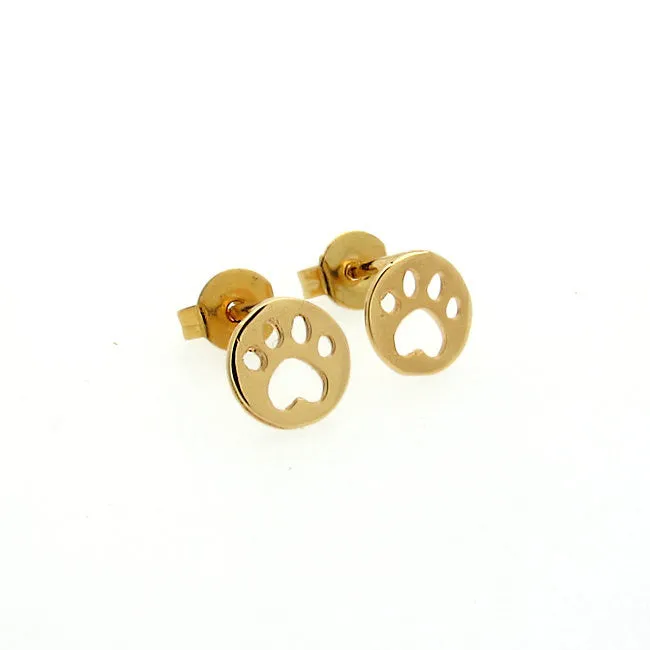 Dog Paw Tiny Gold Stud Earrings