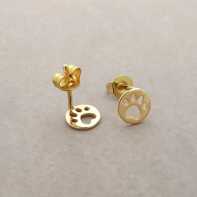 Dog Paw Tiny Gold Stud Earrings