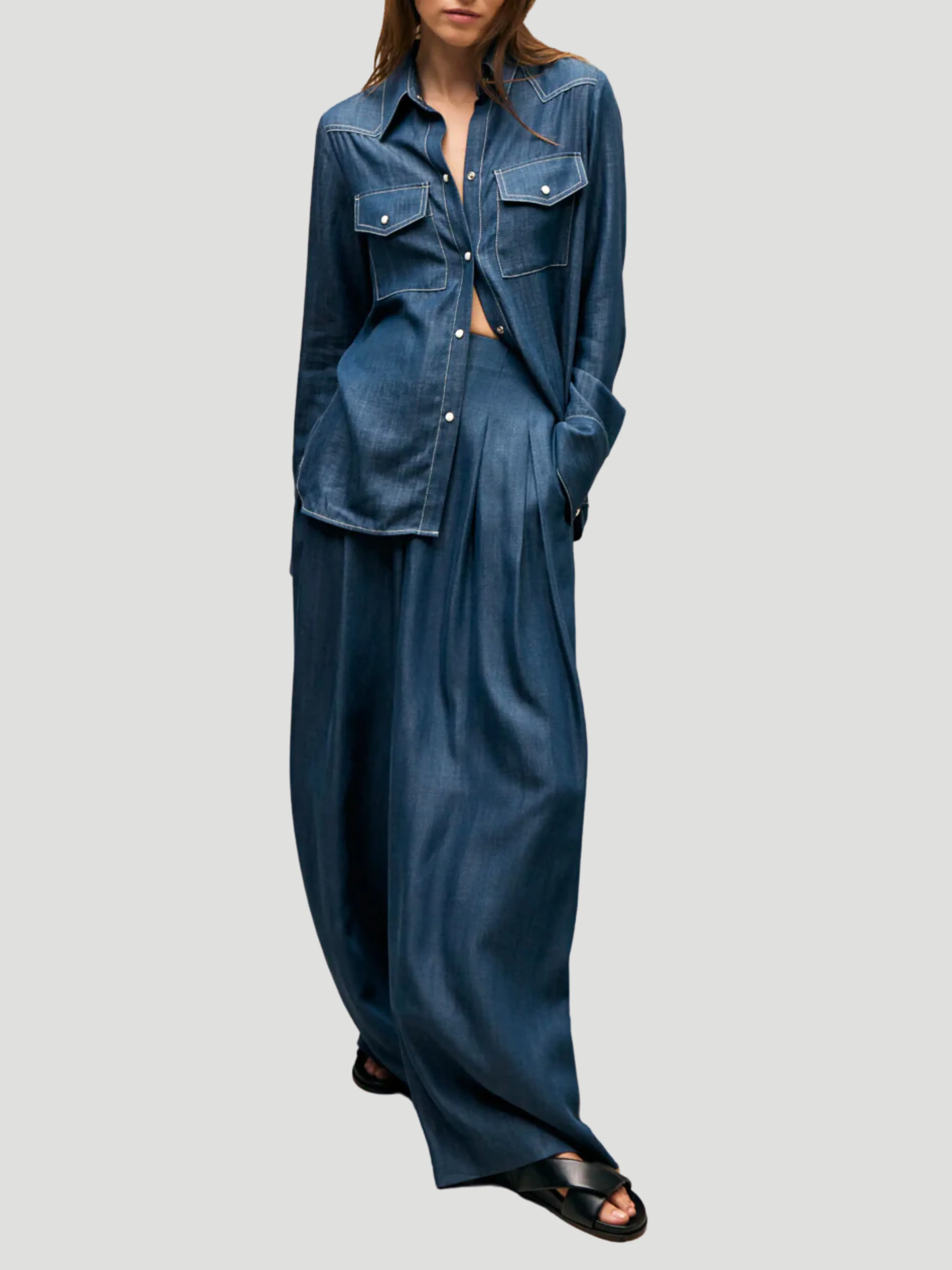 Drew Wide-Leg Indigo Tencel Pant