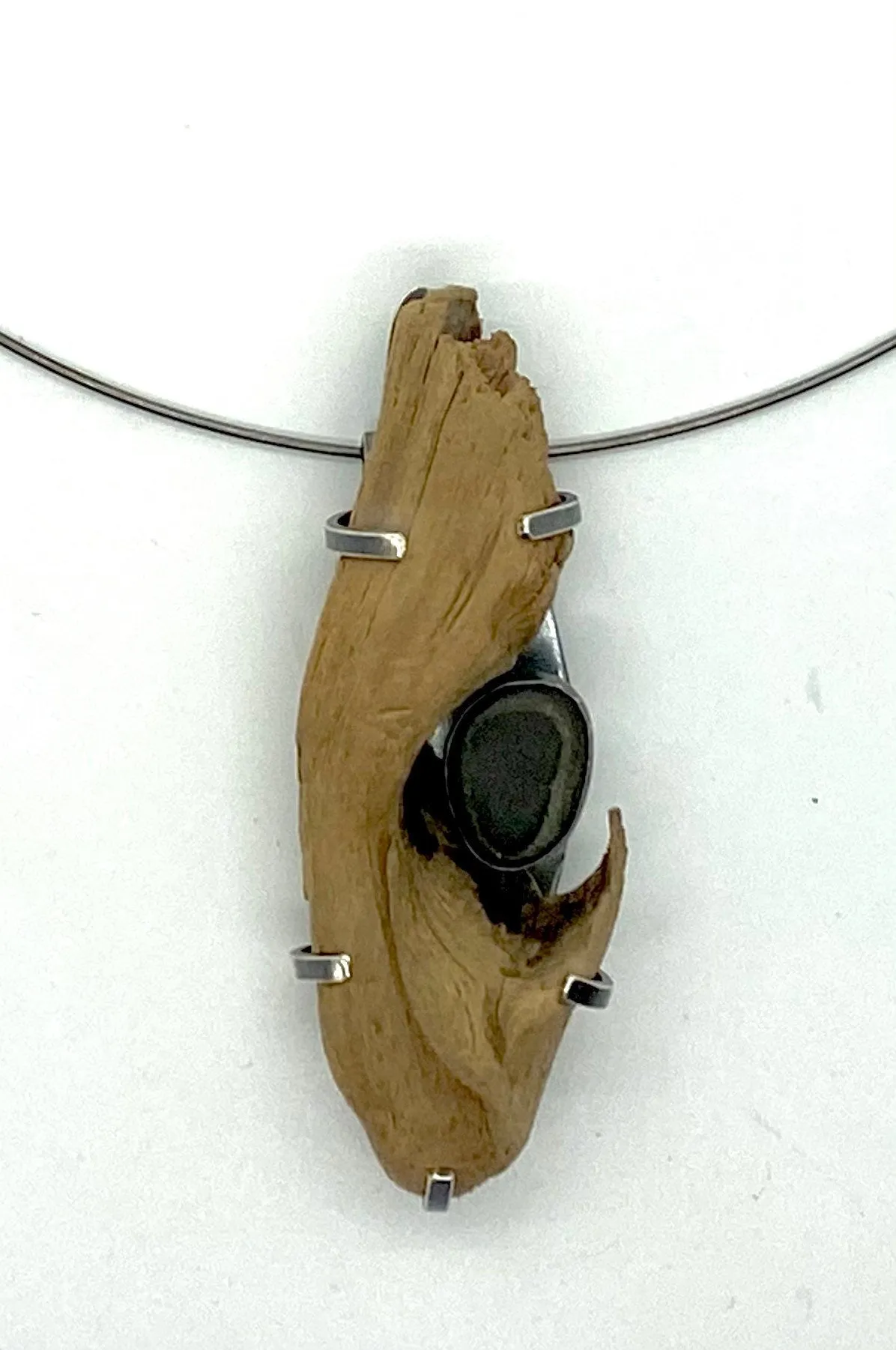 Driftwood Knot and Rock Pendant