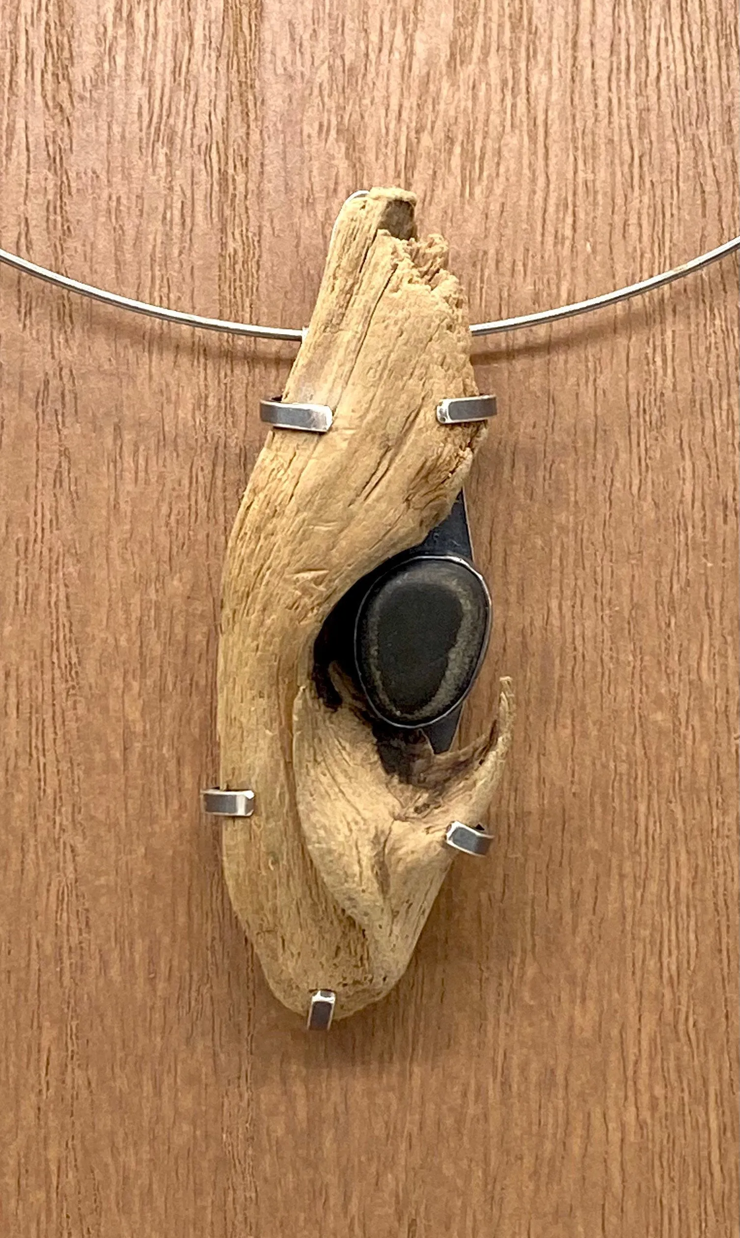 Driftwood Knot and Rock Pendant