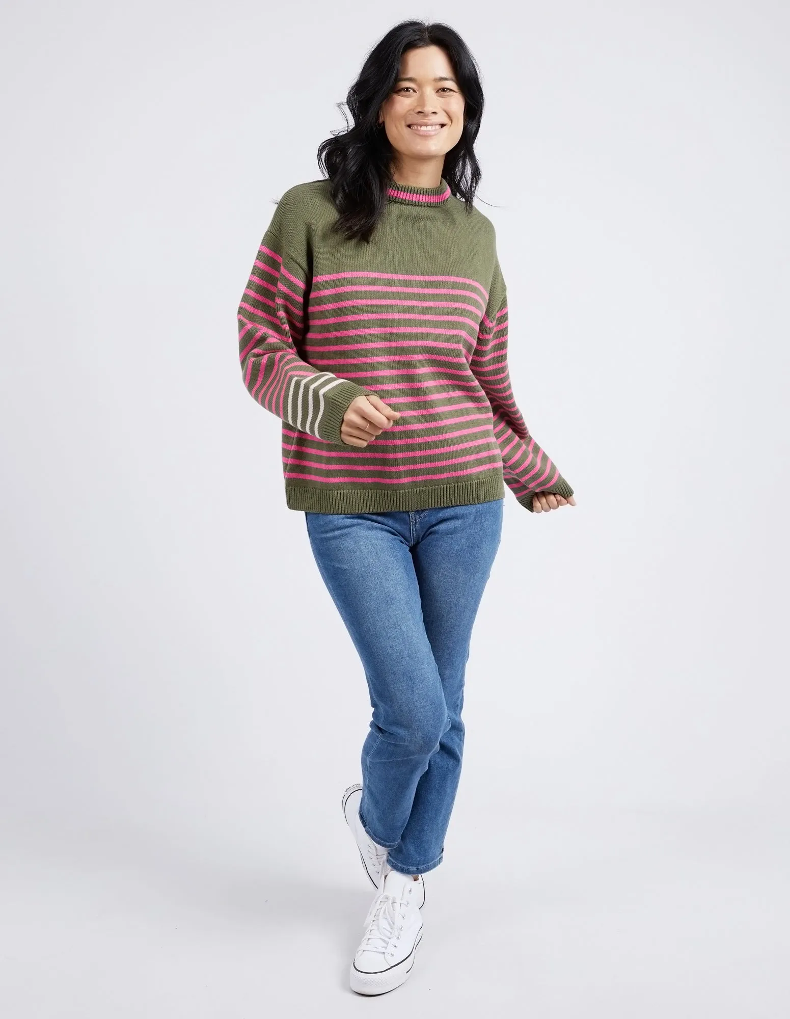 Elm Penny Stripe Knit - Clover/Shocking Pink Stripe