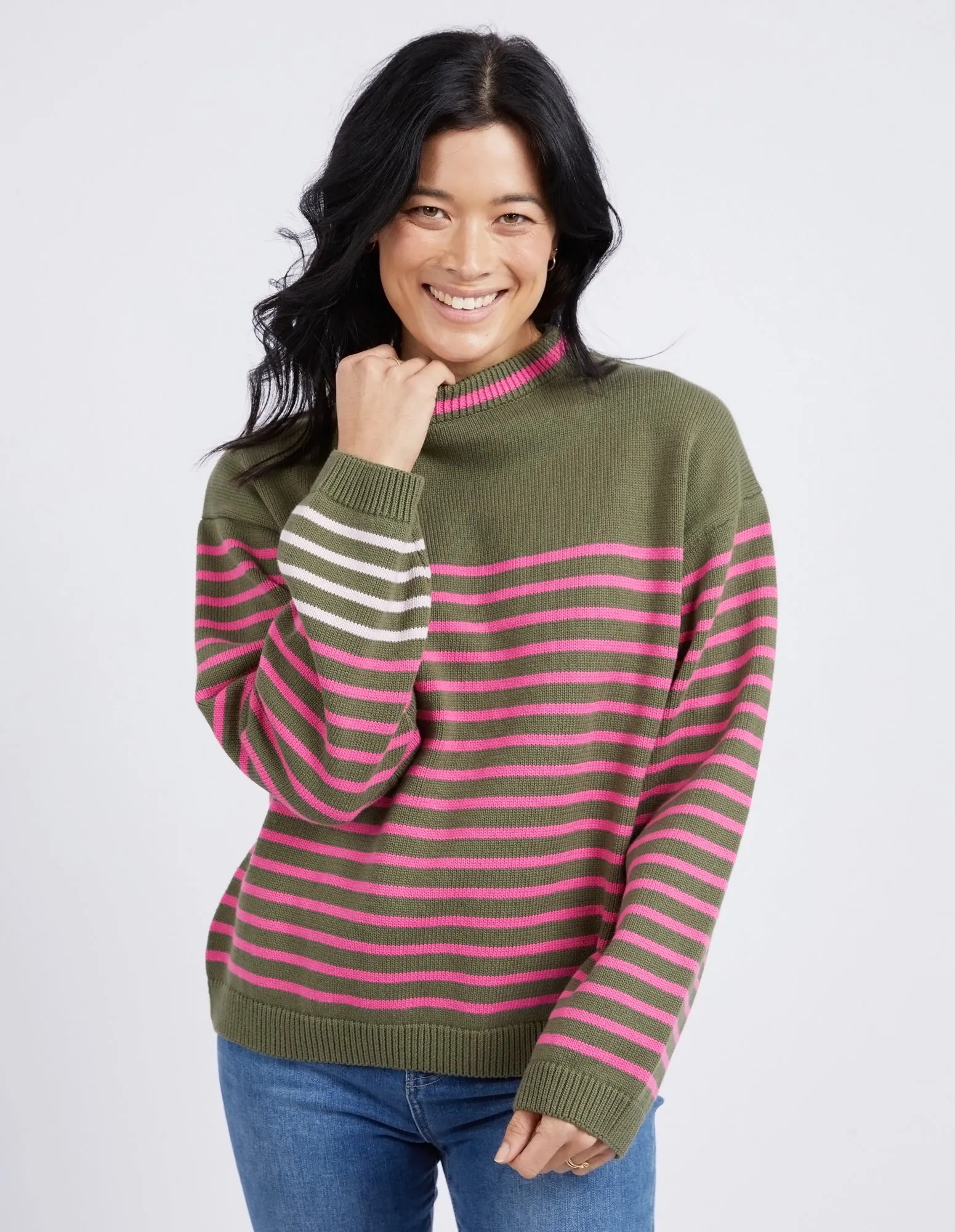 Elm Penny Stripe Knit - Clover/Shocking Pink Stripe