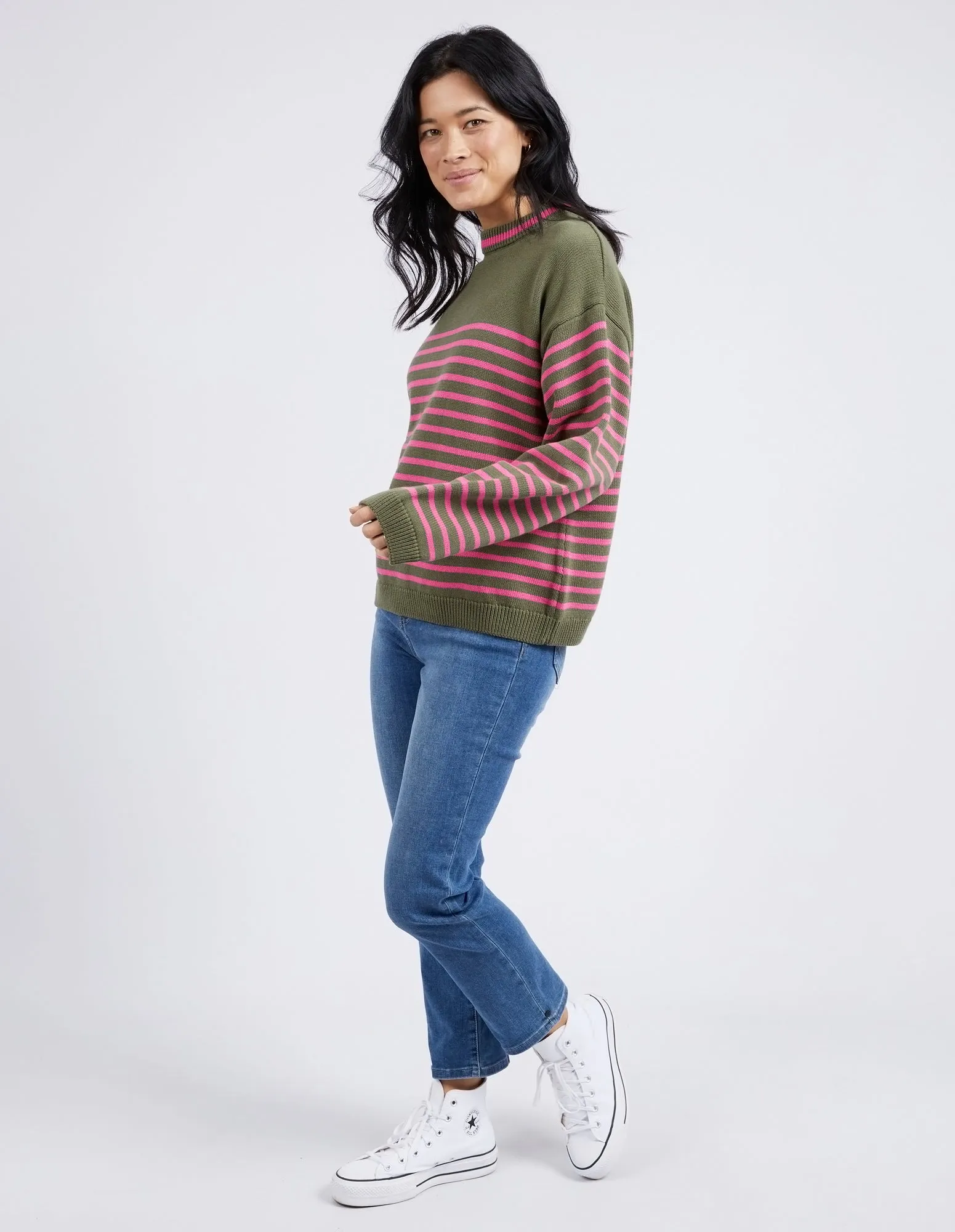 Elm Penny Stripe Knit - Clover/Shocking Pink Stripe