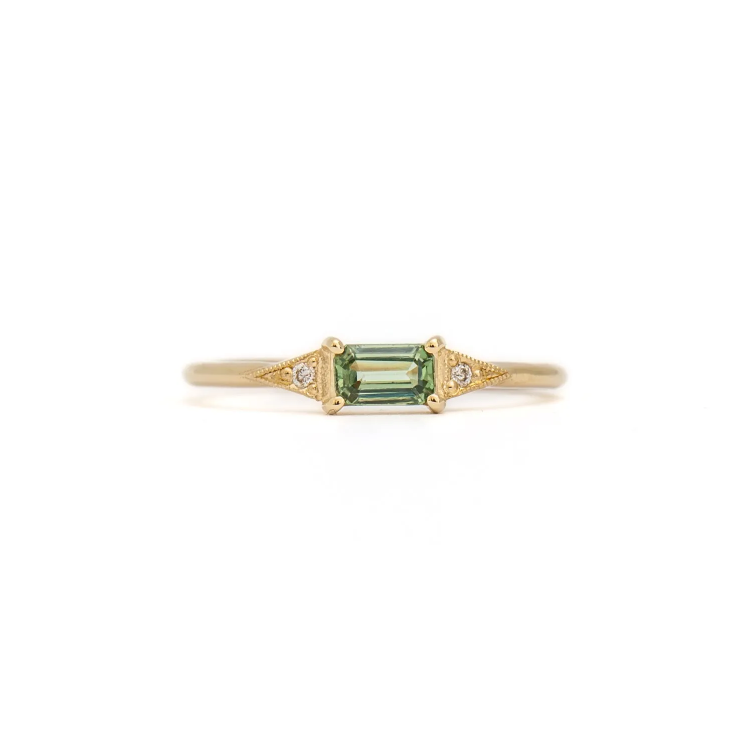 Emerald-cut Green Sapphire Deco Ring