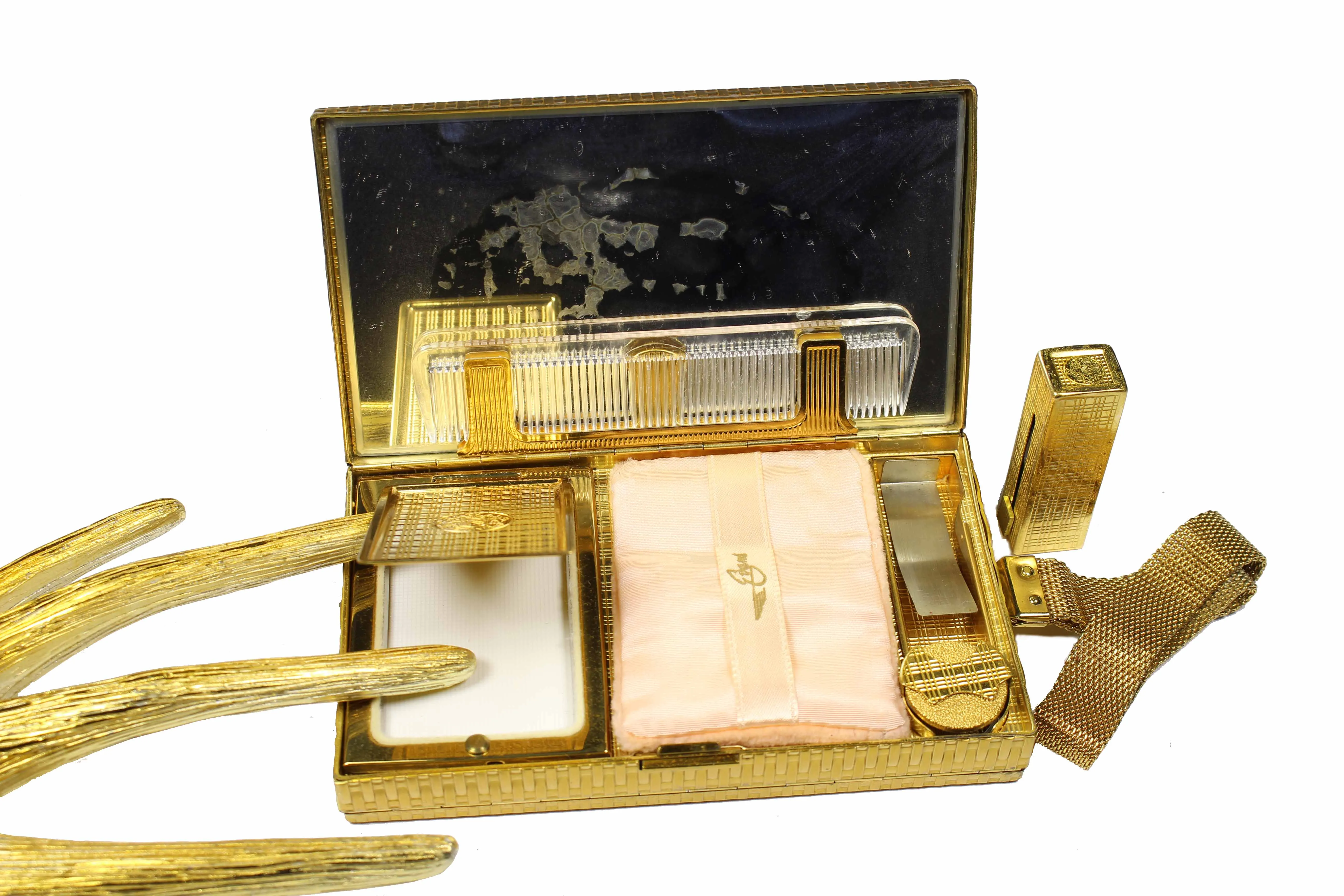 EVANS gold embossed metal vanity purse