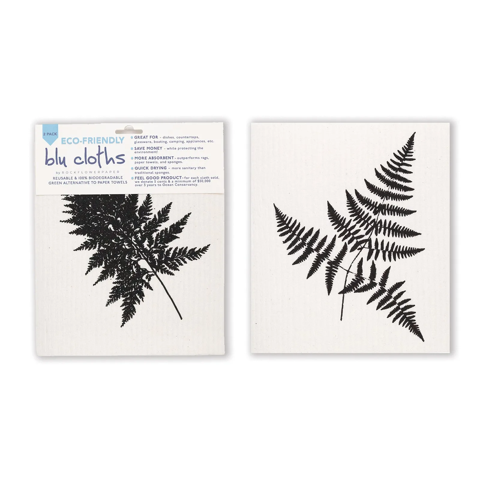 Fern Leaf Eco-Friendly blu Sponge Cloth - Set of 2