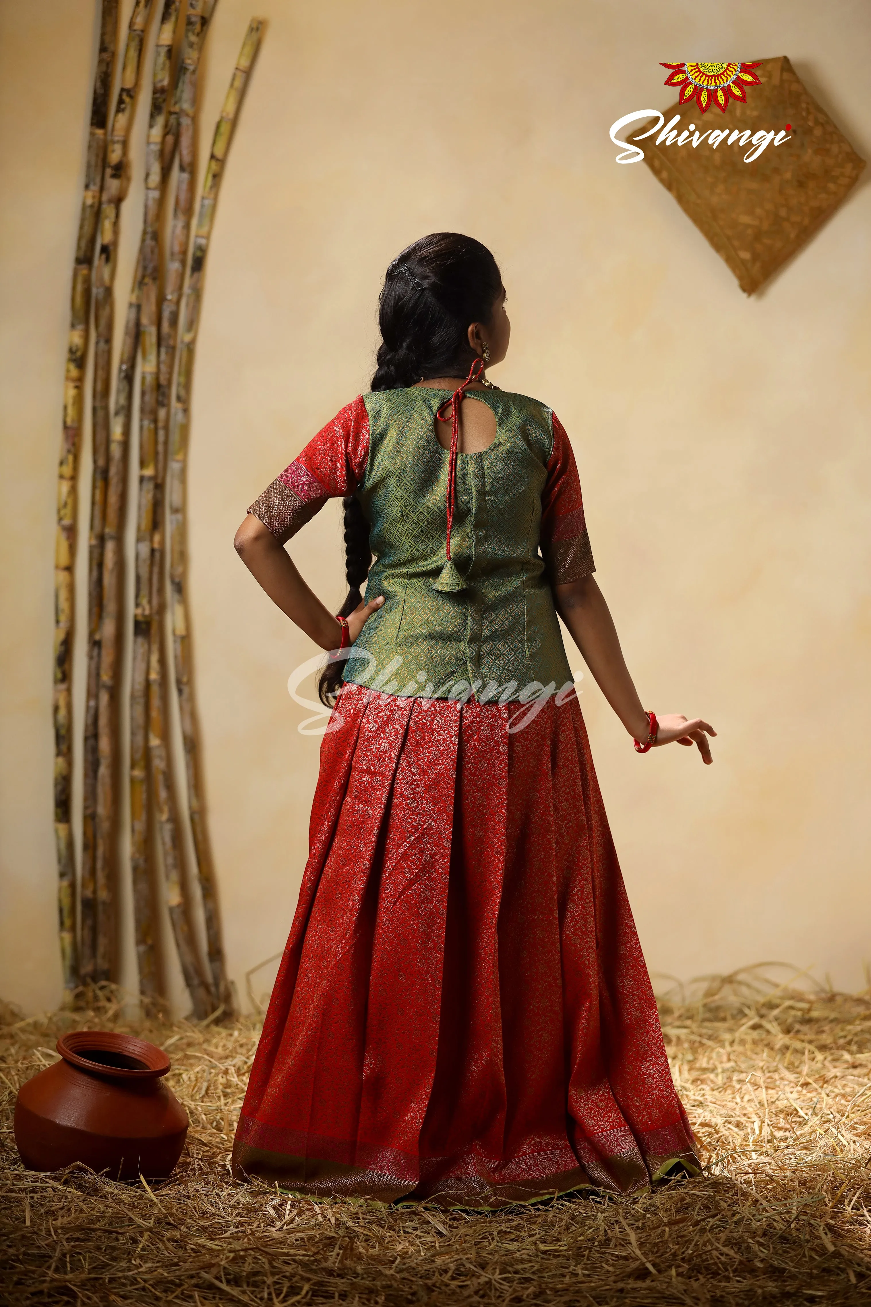 Festive Collection - Red Antique Garden Pattu Pavadai