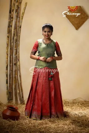 Festive Collection - Red Antique Garden Pattu Pavadai