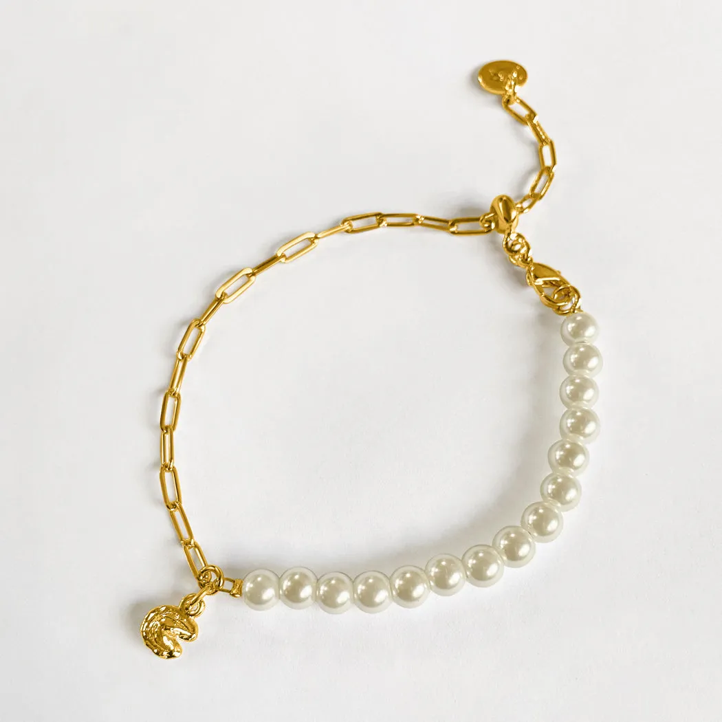 Fortune Cookie Pearl Bracelet - Gold