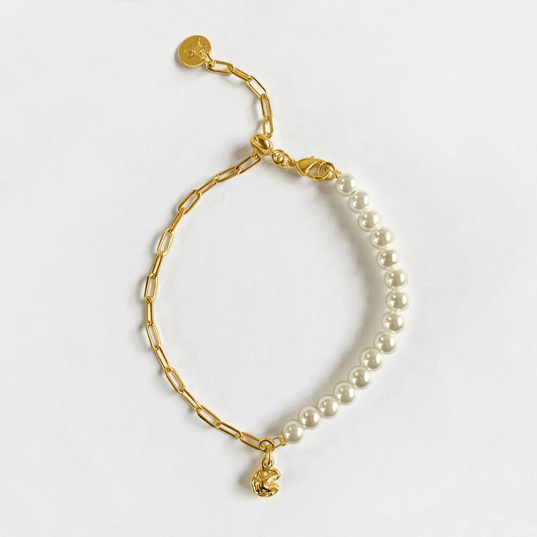 Fortune Cookie Pearl Bracelet - Gold