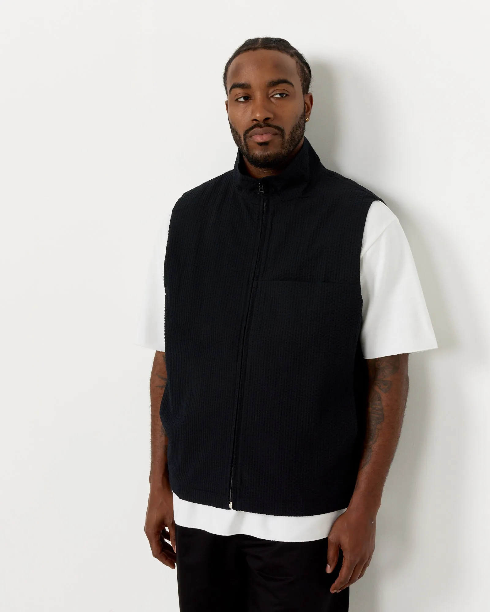 Full Zip Track Vest in Black