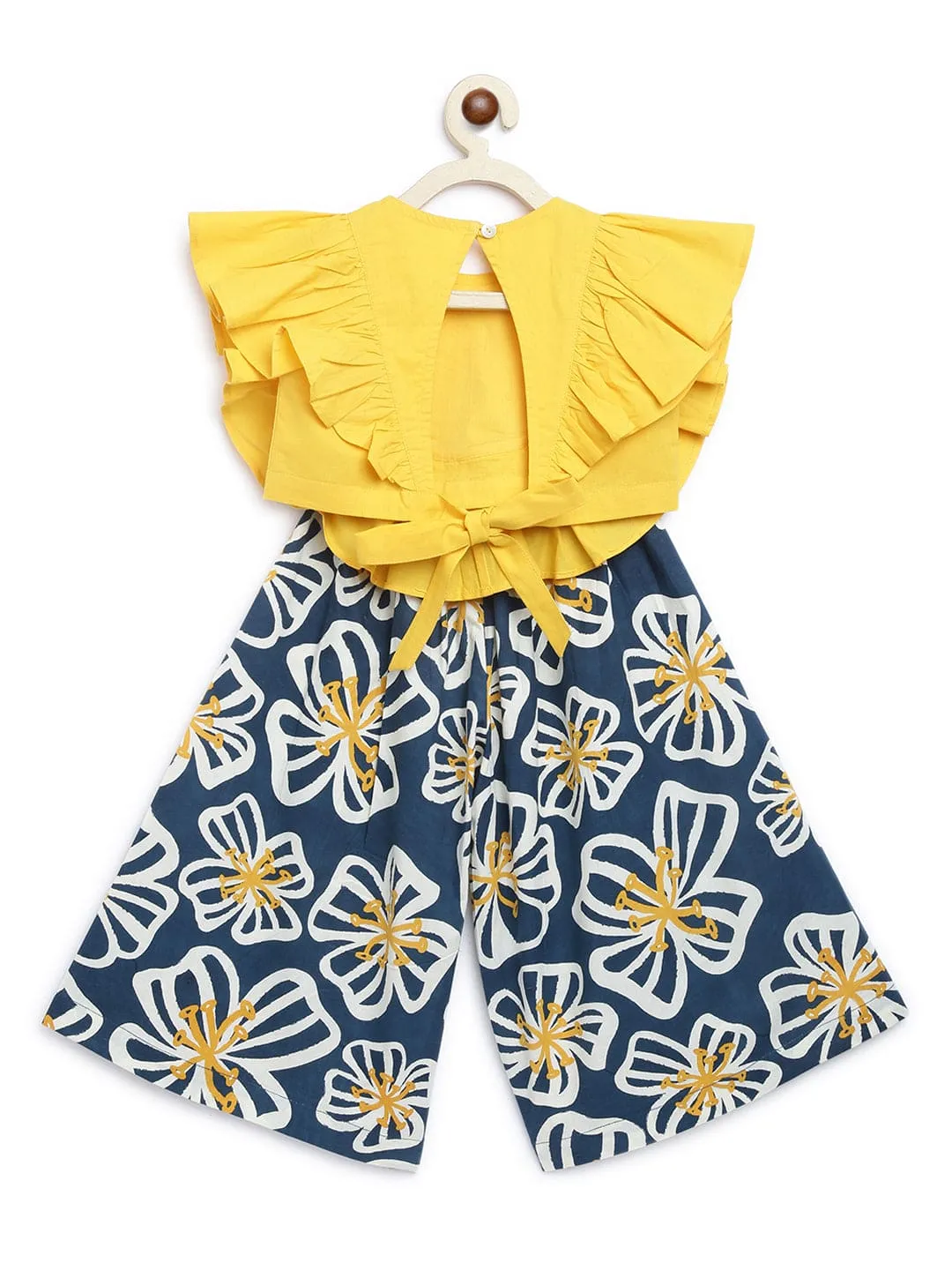 Girls Culottes Pant Ruffle Top Set-Blue