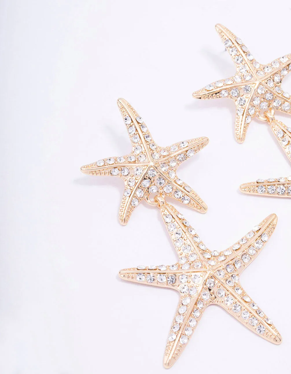 Gold Double Diamante Starfish Drop Earrings