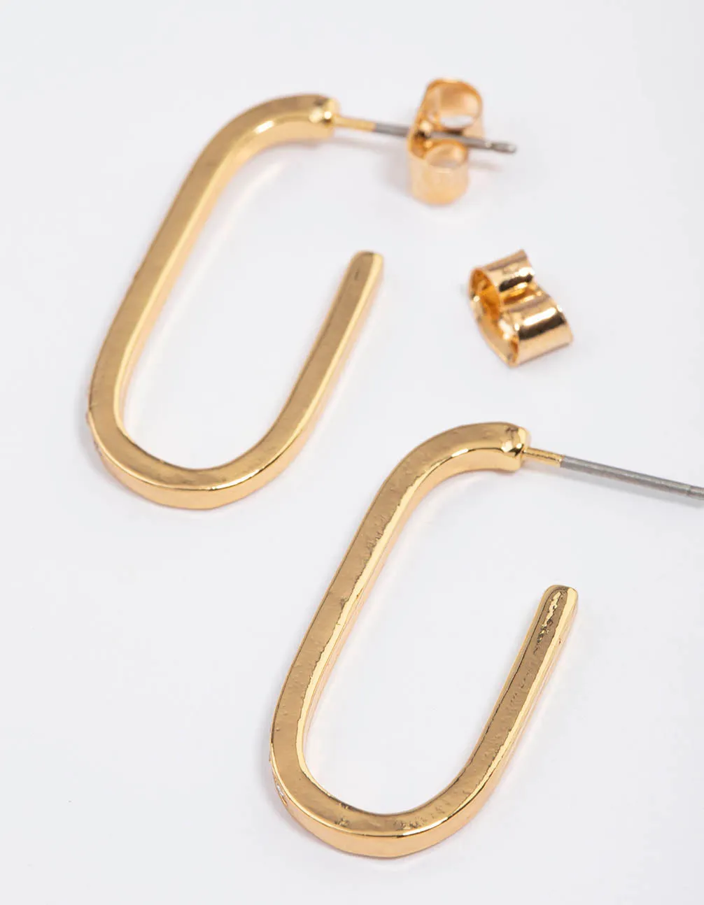 Gold Plated Cubic Zirconia Long Oval Hoop Earrings