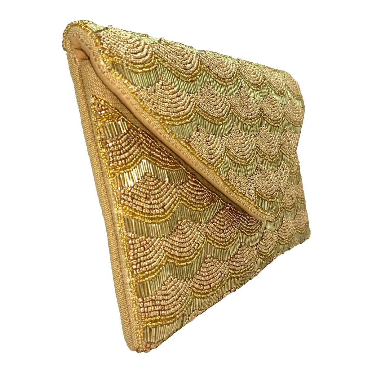 Gold Scallop Beaded Clutch