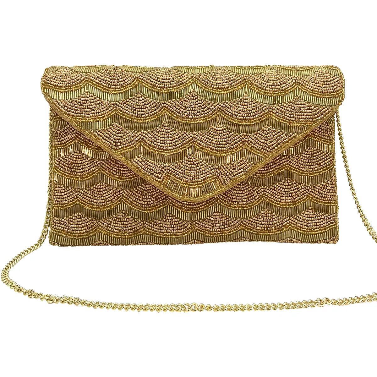 Gold Scallop Beaded Clutch