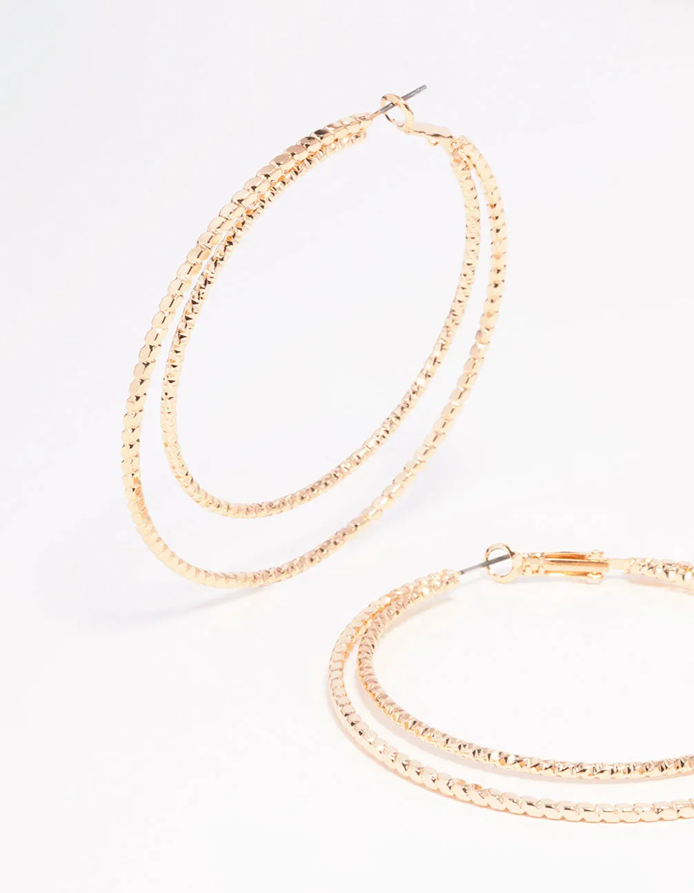 Gold Textured Double Large Hoop Earrings