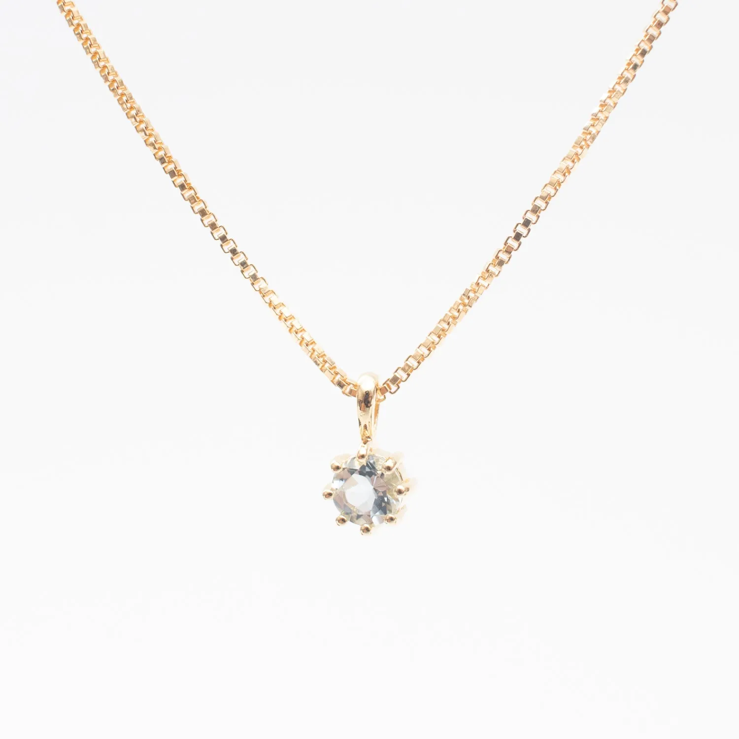 Gold Vermeil Round Claw Set Aquamarine Necklace