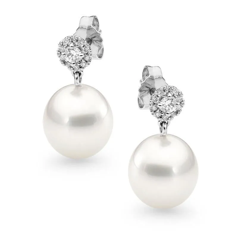 Halo diamond and pearl earrings