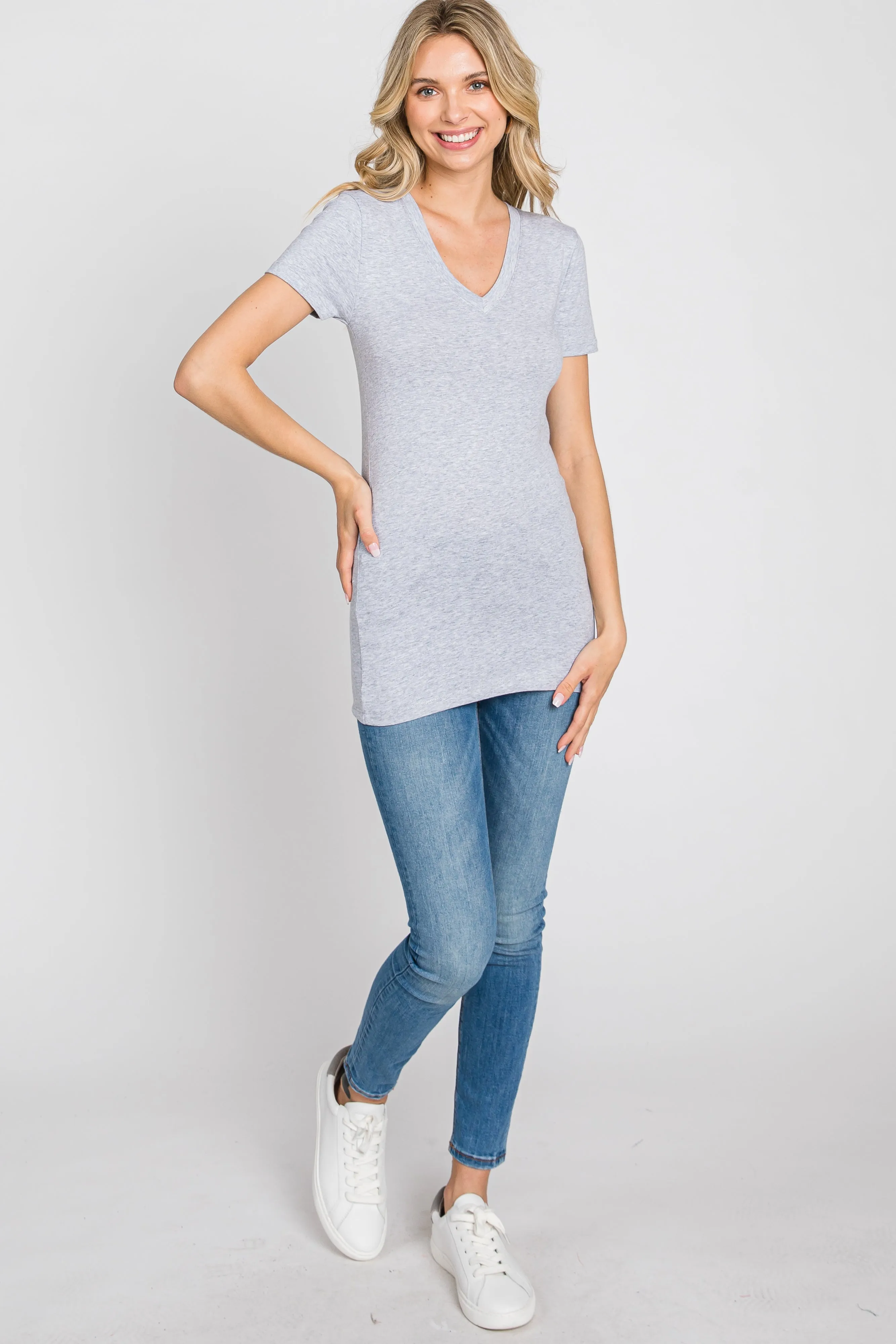 Heather Grey V-Neck Short Sleeve Top