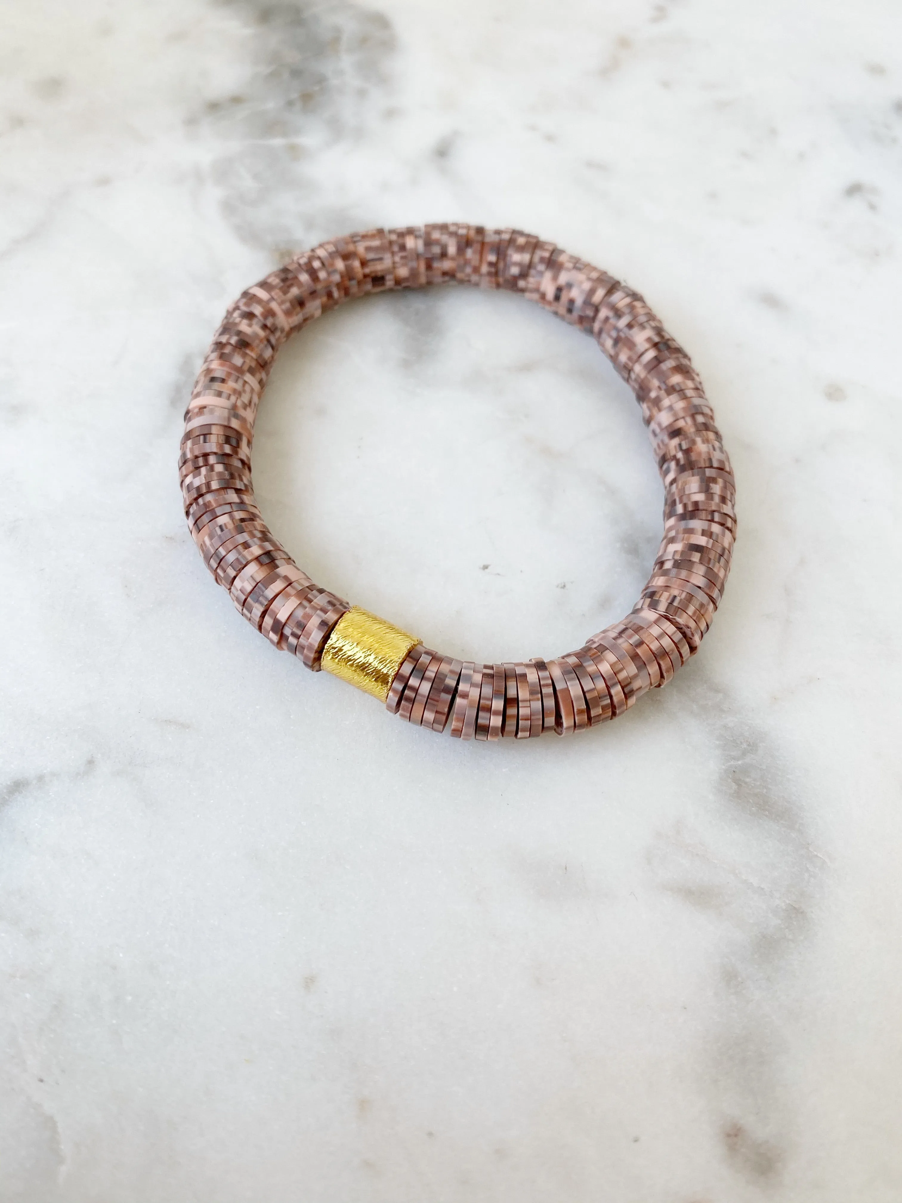 Heishi Color Pop Bracelet Cocoa Gold Barrel