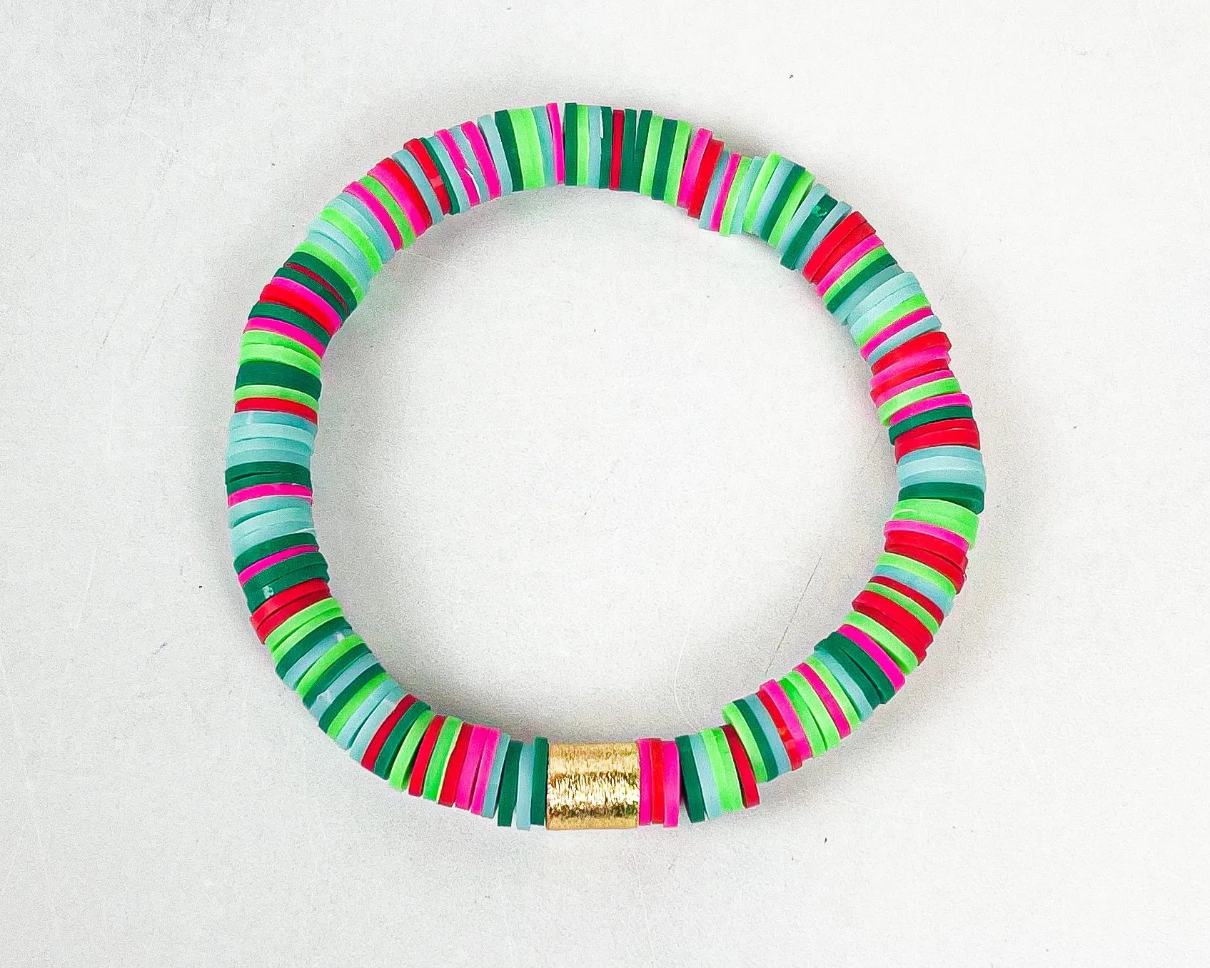 Heishi Color Pop Bracelet Watermelon Multi Gold Barrel