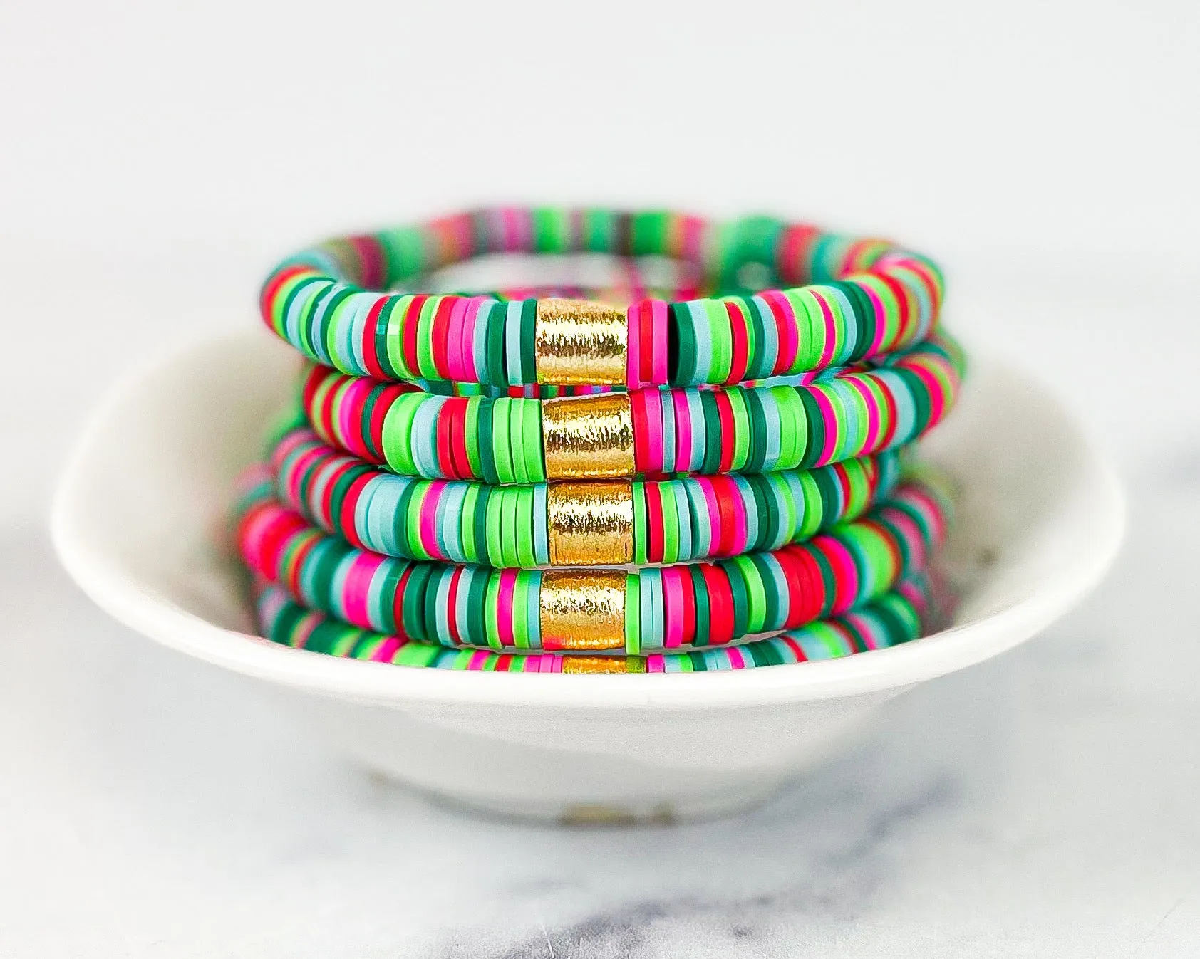 Heishi Color Pop Bracelet Watermelon Multi Gold Barrel