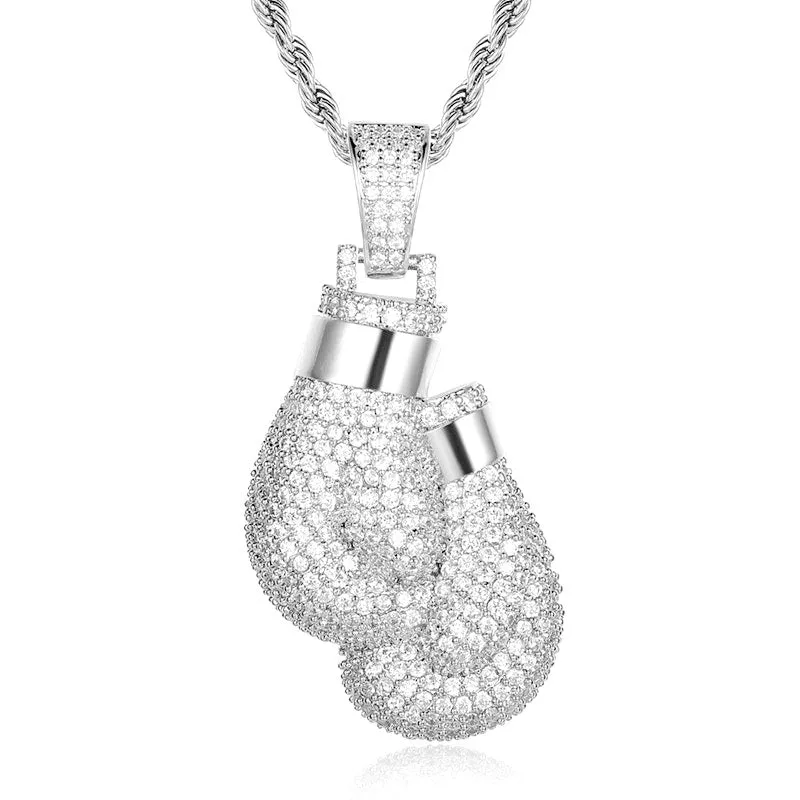 Iced Out Boxing Gloves Pendant - Silver