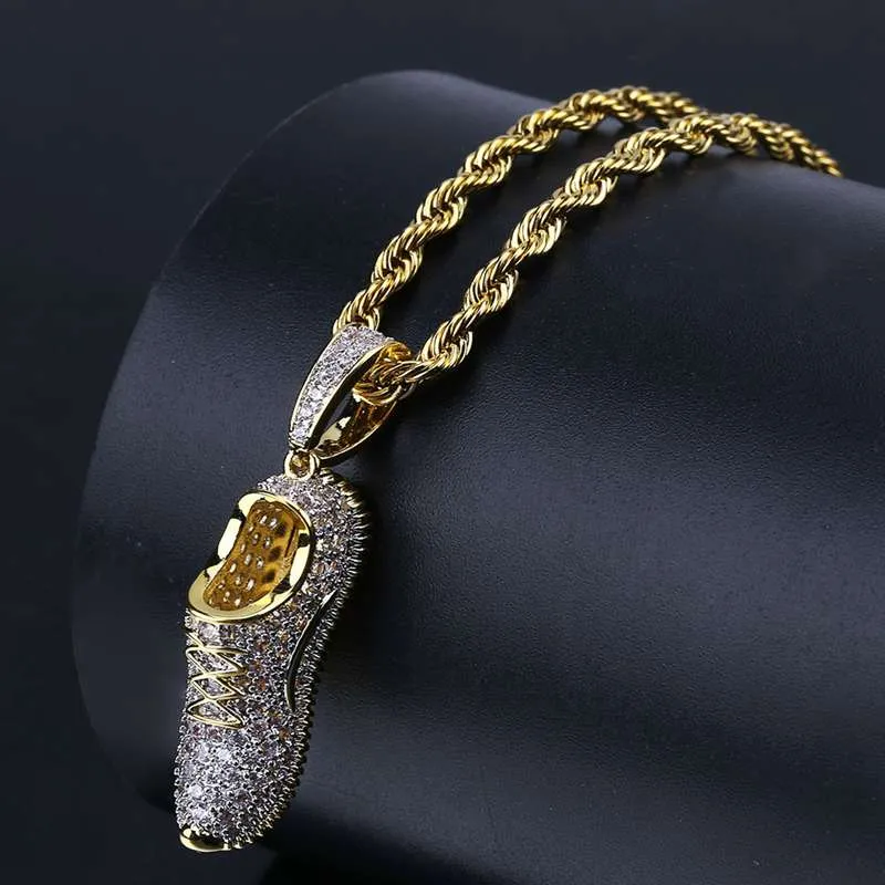 Iced Out Running Shoe Pendant - Gold