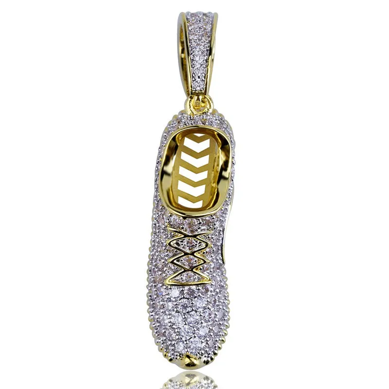 Iced Out Running Shoe Pendant - Gold