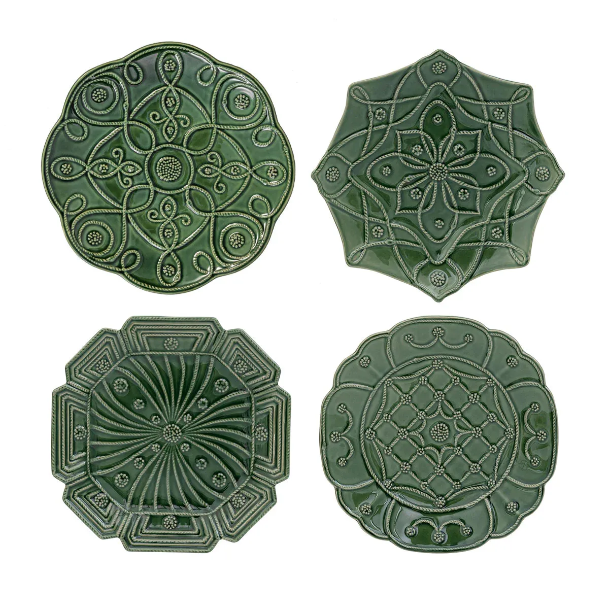 Juliska Veronica Beard Jardins Du Monde Party Plate Assorted Set/4 - Green