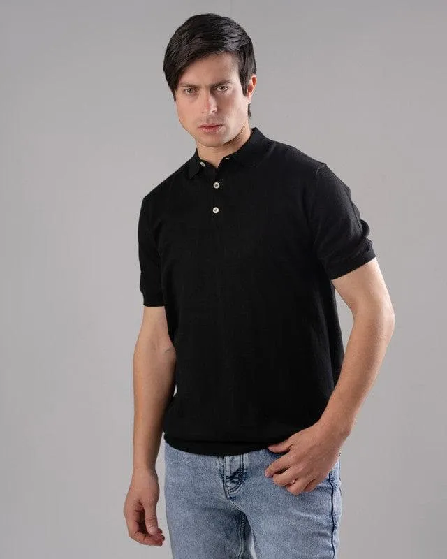 KNIT POLO SHIRT  - BLACK