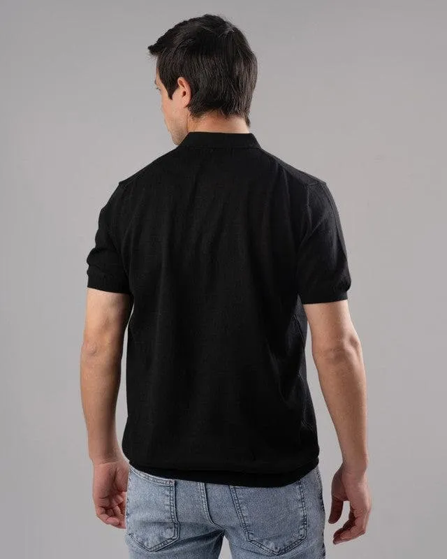 KNIT POLO SHIRT  - BLACK