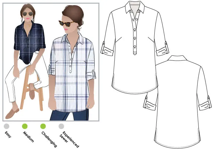 Lennie Over Shirt Sewing Pattern by Style Arc, US Sizes 0-26