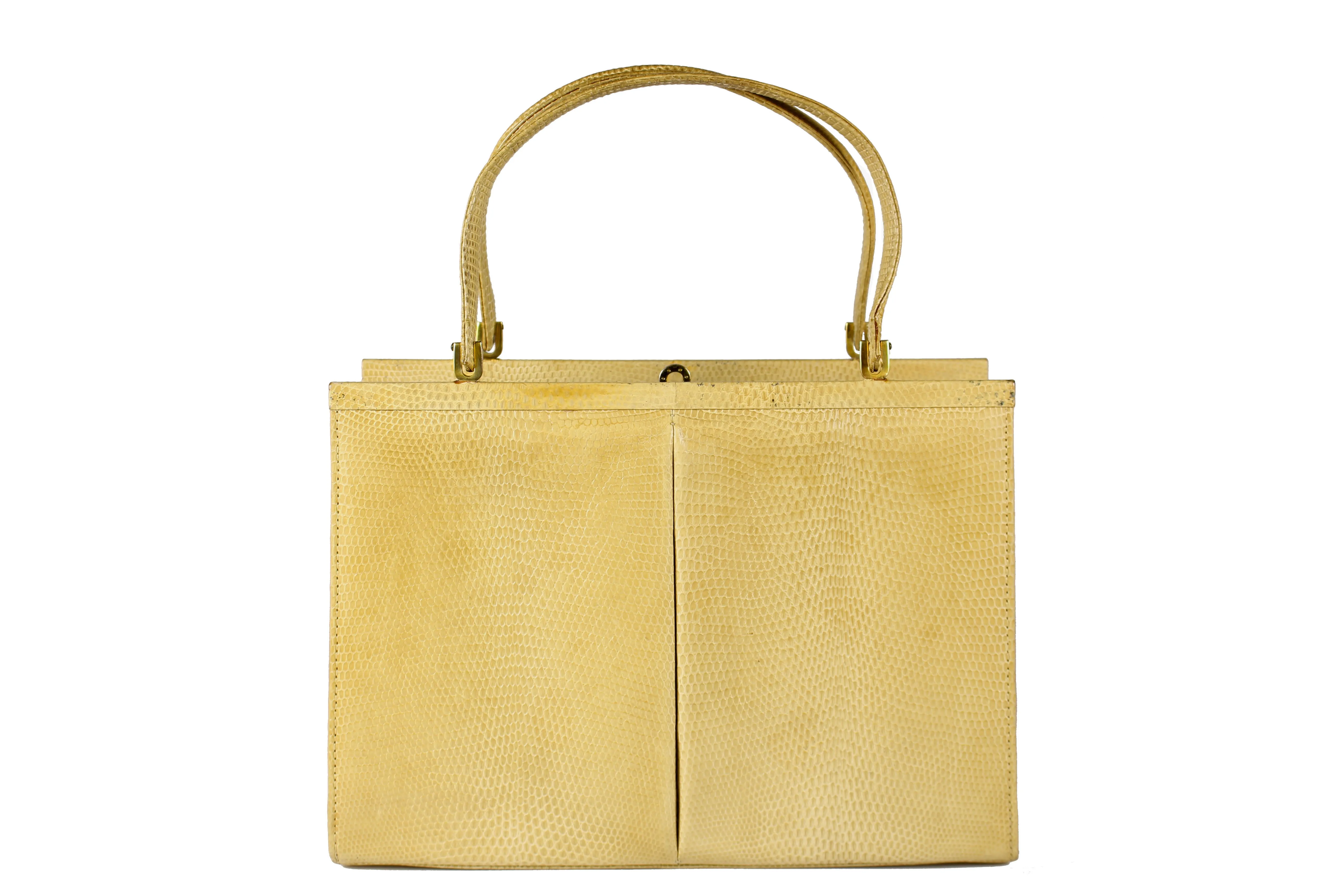 Lizard cream-colored frame handbag