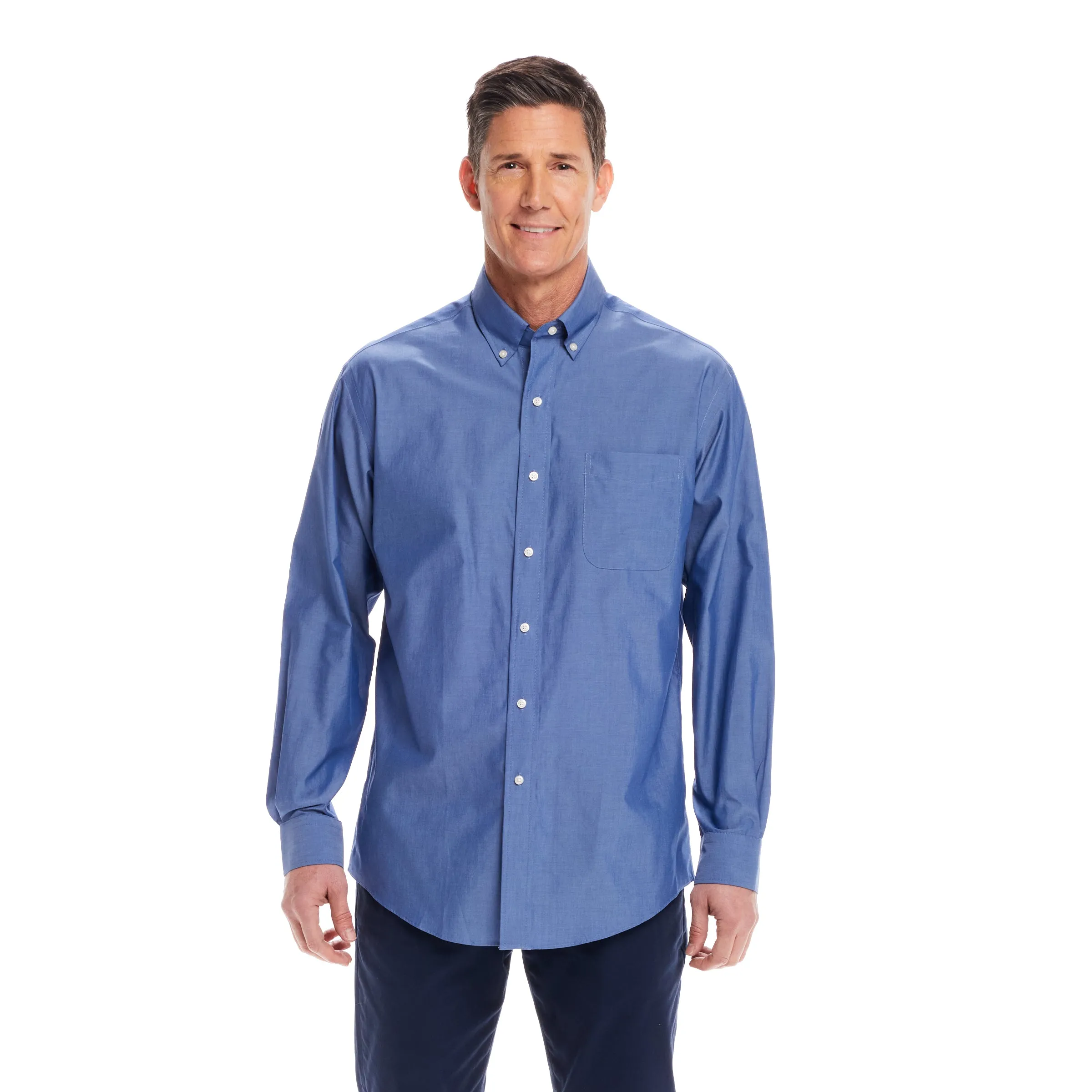 Long Sleeve Blue Chambray Shirt with Magnetic Closures