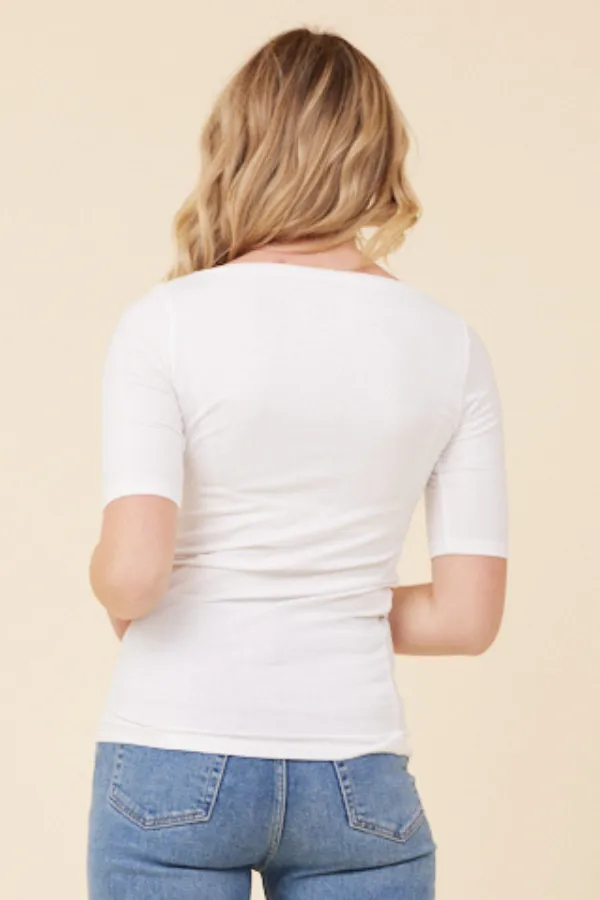 Majestic Elbow Sleeve Boatneck Tee in Blanc