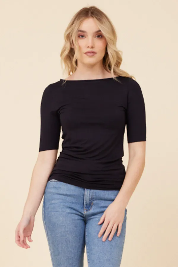 Majestic Elbow Sleeve Boatneck Tee in Marine