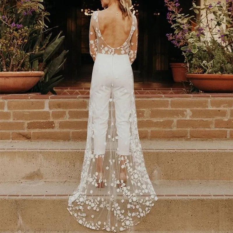 Modest Jumpsuit Wedding Gown