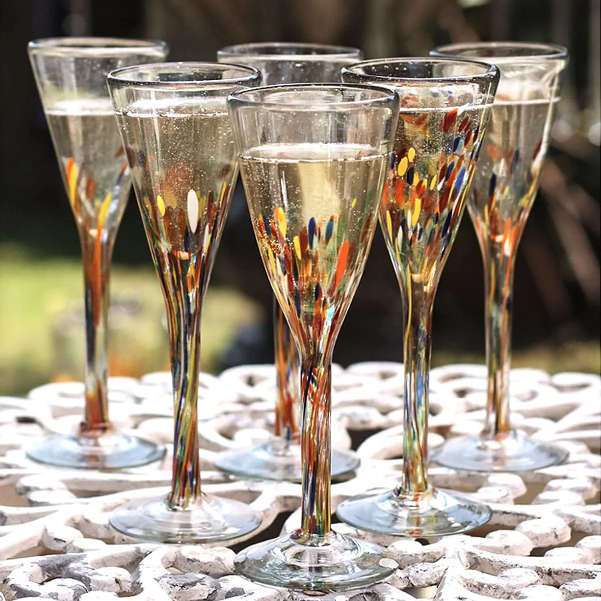 Novica Confetti Champagne Flutes (Set Of 6)